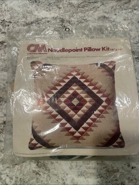 Vintage 1977. Columbia-Minerva Needlepoint Pillow Kit with Geometric Design